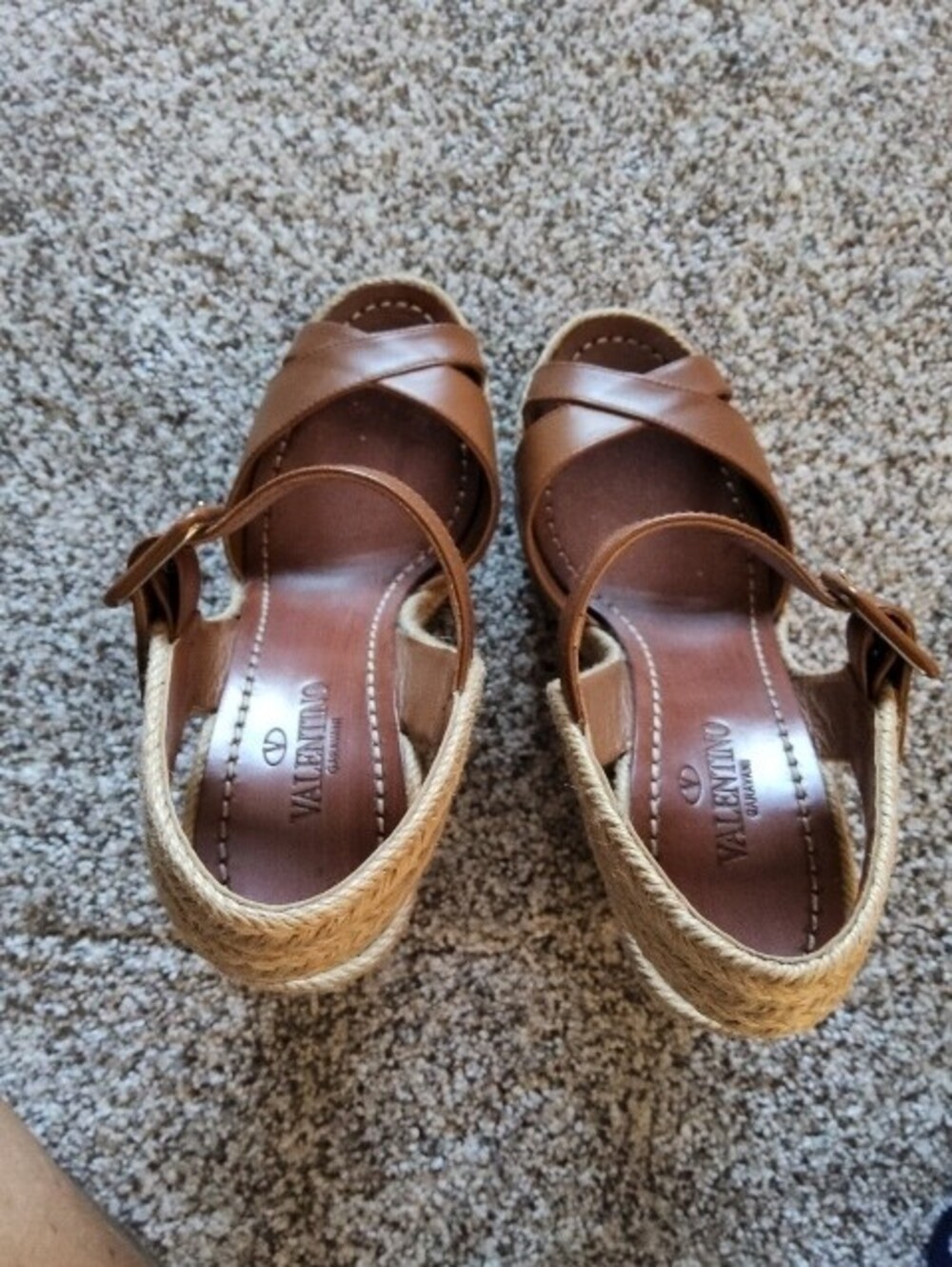 Valentino Brown Leather Slingback/Rope Wedge Sandals - Picture 5 of 7